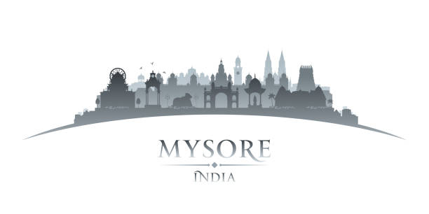ilustraciones, imágenes clip art, dibujos animados e iconos de stock de silueta del horizonte de la ciudad de mysore india - mysore