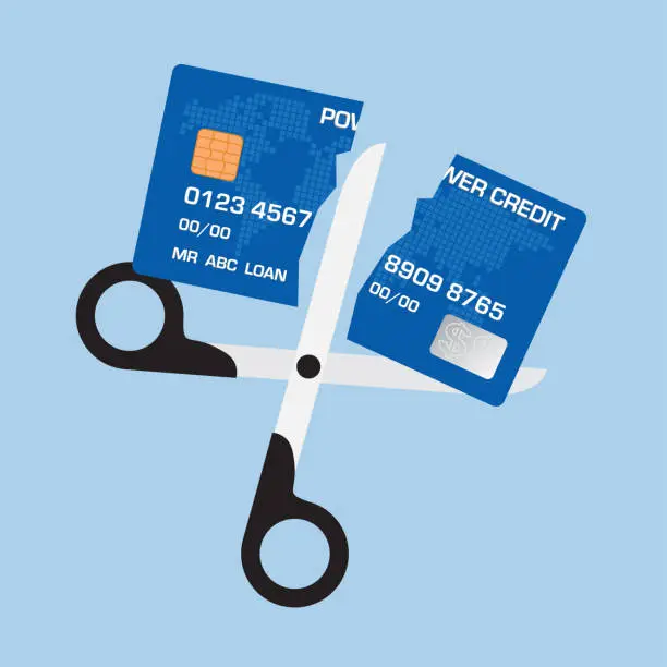 Vector illustration of Credit card scissors that incur future debts