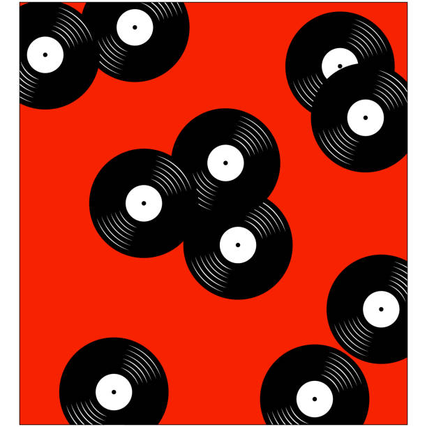 Vinyl Record Pattern Vector illustration of vinyl records in a repeating pattern on a red background. digital jukebox stock illustrations