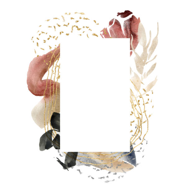 акварель цветочный вертикальный каркас абстрактных цветов и пятен. ручная роспись минималистской иллюстрации изолирована на белом фоне. д - ceramic backgrounds splotches beige stock illustrations