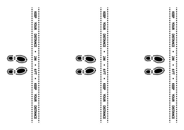 istock Social distancing warning tape. Warning ribbon. Warning coronavirus quarantine black stripes. Social distancing floor marking security stripe. Distance in queue 2 meter or 6 feet instruction 1311938613