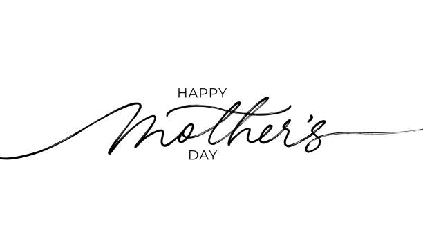 Happy Mother's Day elegant lettering with swooshes. Happy Mother's Day elegant lettering with swooshes. Calligraphy vector text in linear style. Modern line calligraphy isolated on white background. Black ink illustration. Holiday lettering. mothers day stock illustrations