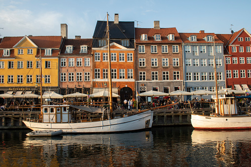 One of the famous landmarks in Copenhagen, Denmark, the Nyhavn channel. Photo taken in August, 2019.
