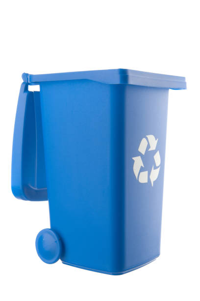 istock Plastic blue trash can isolated on white background 1311939639