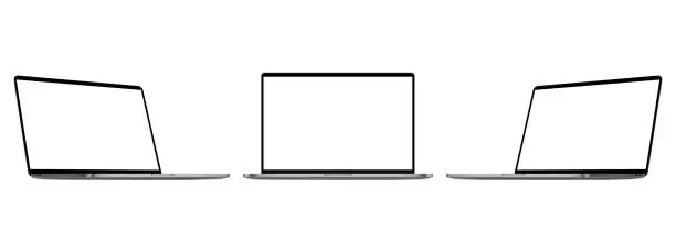 Vector illustration of Set of Modern Laptops, Front and Side View