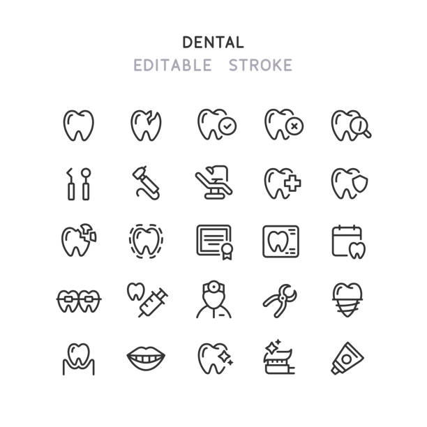 stockillustraties, clipart, cartoons en iconen met tandlijnpictogrammen bewerkbare lijn - dental