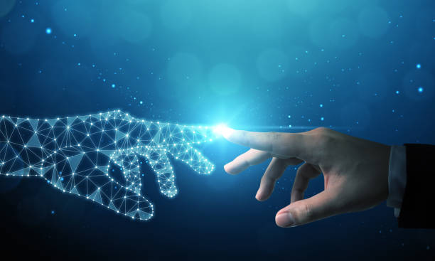 istock Hand of businessman touching hand artificial intelligence meaning technology connection go to future 1311947716