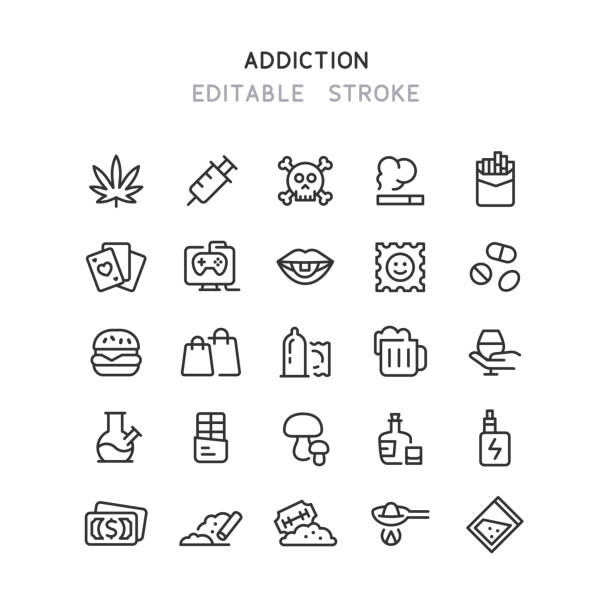 иконки линии наркомании редактируемый ход - narcotic drug abuse cocaine heroin stock illustrations