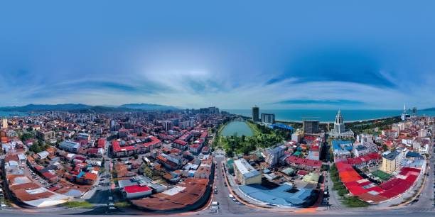 istock 360 VR panorama city view from drone 1311950523