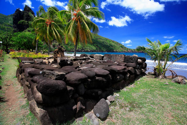 가무이헤이 고고학 유적지 - marquesas islands 뉴스 사진 이미지