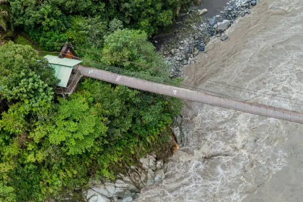 Suspension bridge over Pastaza river in Ecuador