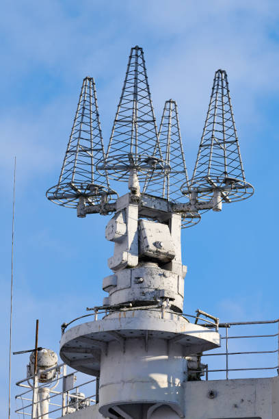 istock Mast of ship with navigation equipment, bottom view 1311959926