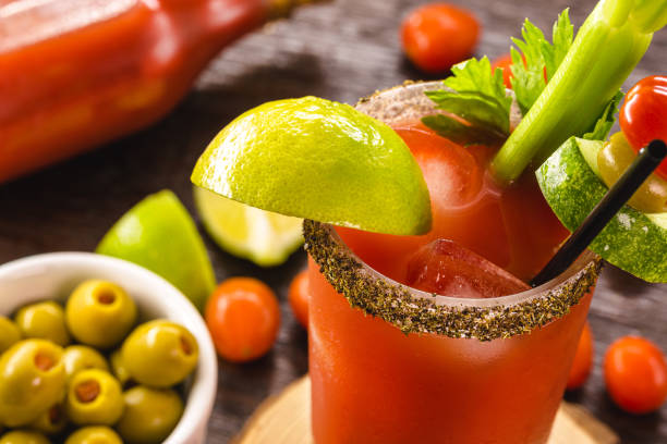 caesar drink, canada national cocktail, drink made to celebrate victory day - bloody mary imagens e fotografias de stock