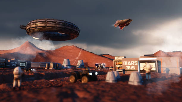 3d render. Colony of humans on a planet