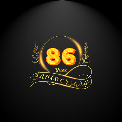 Elegant golden 86 years anniversary logo template. luxury retro vintage style. vector illustration