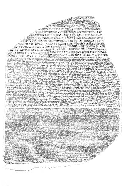 der rosetta-stein ist eine granodiorit-stele mit drei versionen eines dekrets in memphis, ägypten im jahr 196 v. chr. während der ptolemäischen dynastie im namen von könig ptolemaia v epiphanes - egyptian dynasty stock-grafiken, -clipart, -cartoons und -symbole