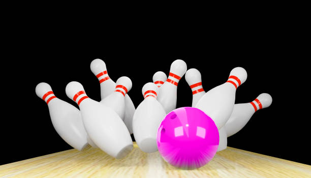 istock 3d render of a bowling strike with skittles and a ball.Digital image illustration. 1311968719