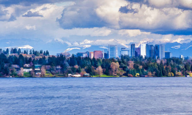 istock Bellevue Waterfront And Cascades Illustration 1311970566