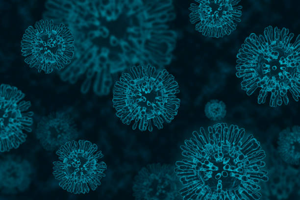 istock Coronavirus covid-19 under the microscope view of floating virus cells. Science epidemic infection concept. 3D rendered illustration. 1311971769