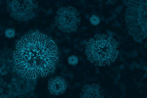 istock Coronavirus covid-19 under the microscope view of floating virus cells. Science epidemic infection concept. 3D rendered illustration. 1311971773