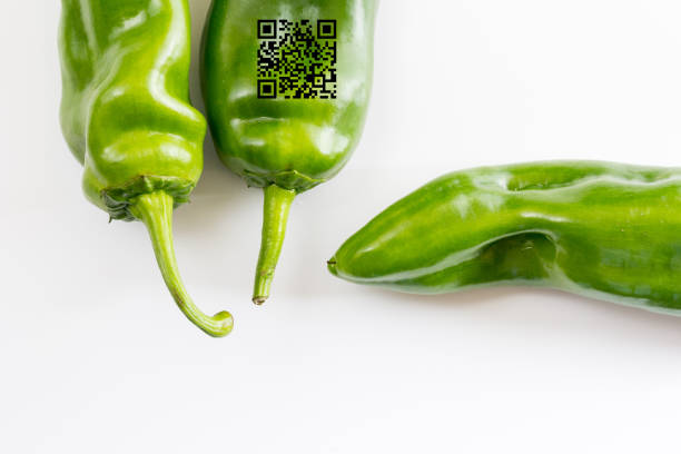 Italian sweet peppers for frying with QR code The Italian type pepper is suitable for frying and use it as an ingredient in multiple recipes. traceability stock pictures, royalty-free photos & images