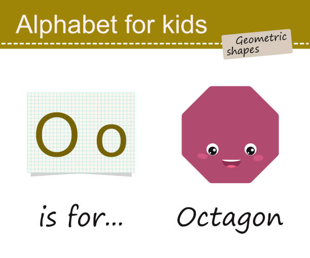 Alphabet for children. Geometric shapes, octagon. Cartoon flat style Alphabet for children. Geometric shapes, octagon. Cartoon flat style. Vector illustration drawing of a shape octagon stock illustrations