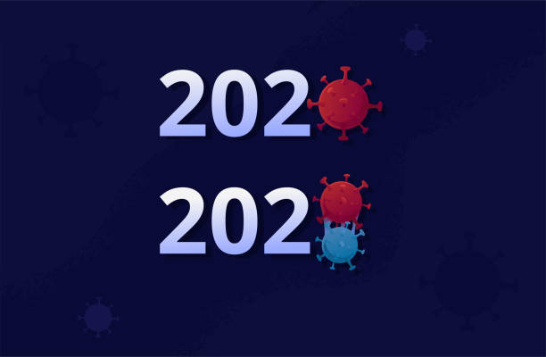 năm 2020 kết thúc và năm 2021 bắt đầu. virus corona đang biến đổi. một kỷ nguyên mới của dịch bệnh. - beginning of a new era hình minh họa sẵn có