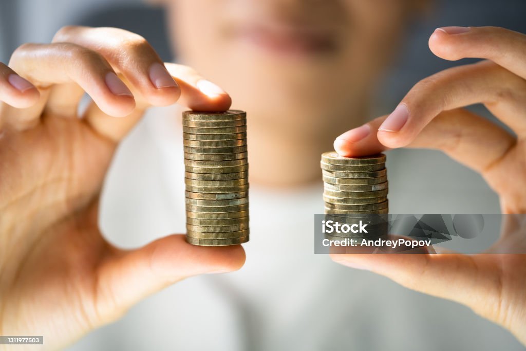Compare Wage Gap, Money Pay Compare Wage Gap, Money Pay And Pay Wages Stock Photo