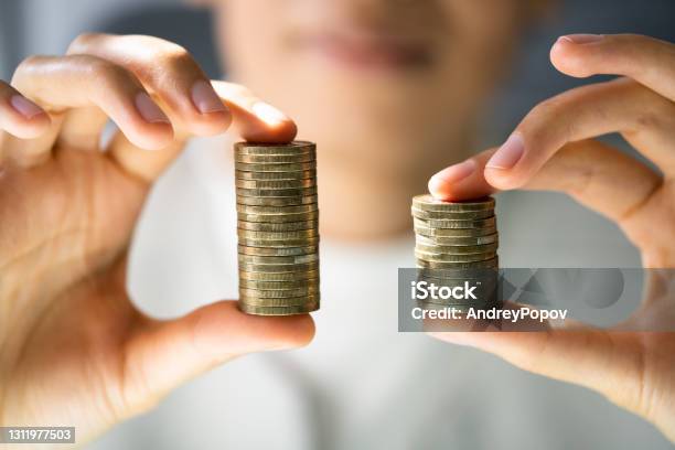 Compare Wage Gap Money Pay Stock Photo - Download Image Now - Wages, Equality, Currency