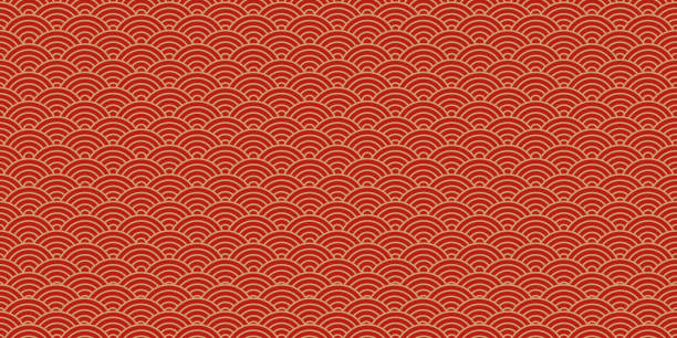 Chinese vector seamless pattern, oriental background, japanese texture. Asian illustration Chinese vector seamless pattern, oriental background, japanese texture, red and golden colors. Asian illustration seigaiha stock illustrations