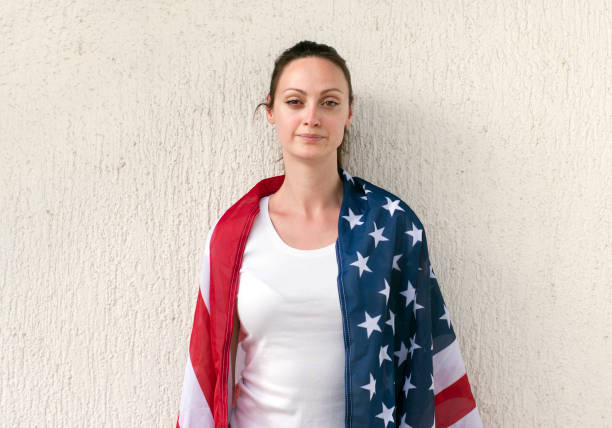 istock Proud woman with American flag 1311983023