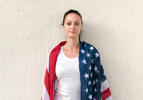 Proud woman with American flag