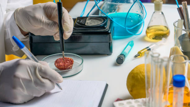 istock Laboratory assistant at the workplace makes notes in a notebook. Laboratory procedure for food safety, analysis of food products from the market. 1311985432