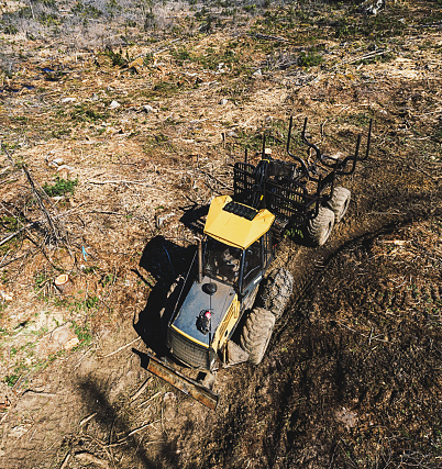 Aerial view of a clear cutting operation.