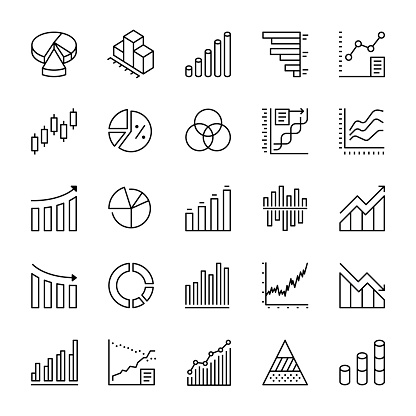 Graphs and Charts Icons, Symbol Collection, Vector Illustration.