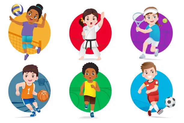 Vector illustration of Children intently play sports that they are interested.