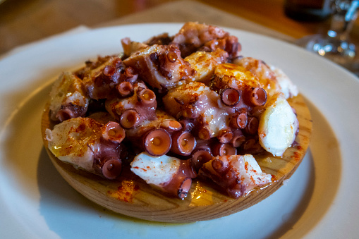 Wooden plate with octopus 