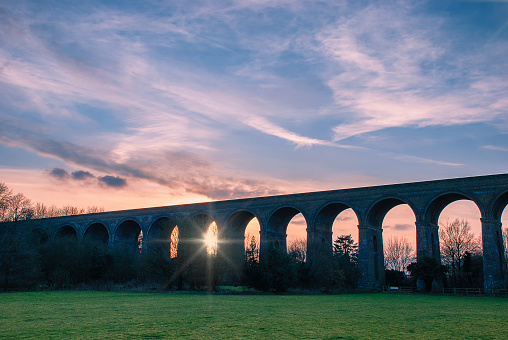 Sunset over the Chappel Viaduct in Essex, UK