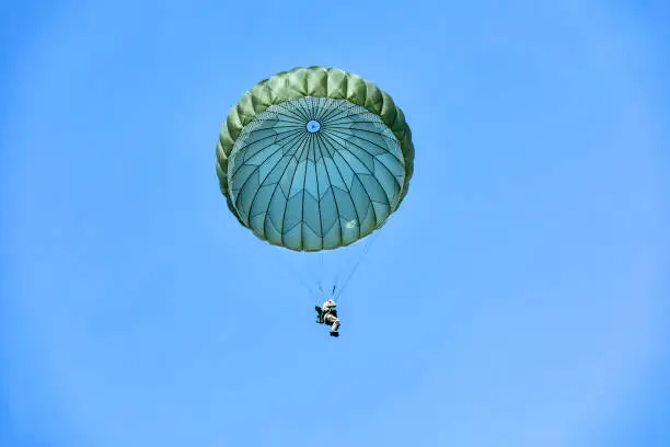 Soldiers jumps from military airplane at the training.
