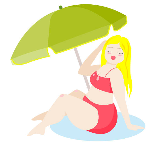 frau im rosa badeanzug mit grünem regenschirm. silhouette einer frau. umriss einer strandfrau. - human leg pin up girl women thigh stock-grafiken, -clipart, -cartoons und -symbole