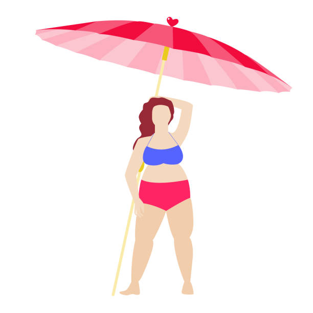 abstrakte frau im rosa badeanzug mit regenschirm. silhouette einer frau. umriss einer strandfrau. - human leg pin up girl women thigh stock-grafiken, -clipart, -cartoons und -symbole