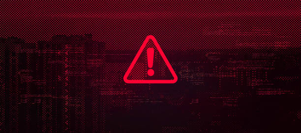 ilustraciones, imágenes clip art, dibujos animados e iconos de stock de tecnología abstracta código binario fondo rojo oscuro. ciberataque, ransomware, malware, concepto scareware - warning sign