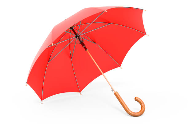 Wet Bright Red Umbrella on White with Clipping Paths Included.