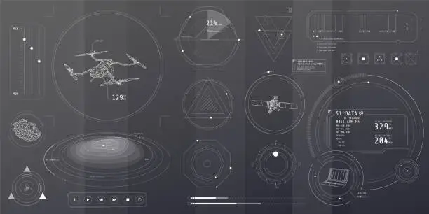 Vector illustration of A set of thin elements on the topic of Drone Control.