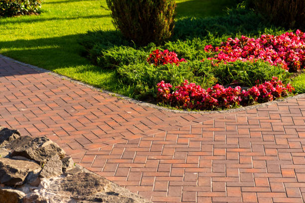 istock Path from red paving slab next to flowers 1311997969