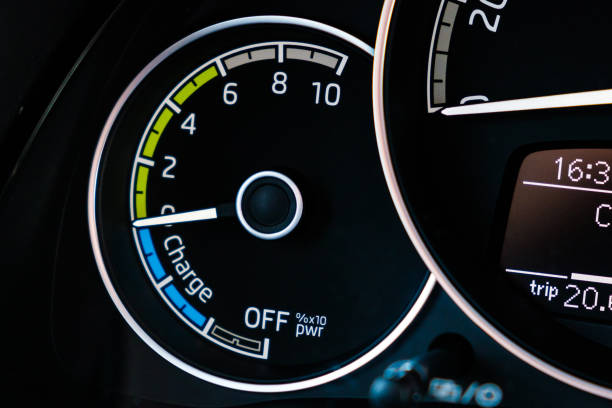 istock Engine start of electric car on the dashboard. 1311999089