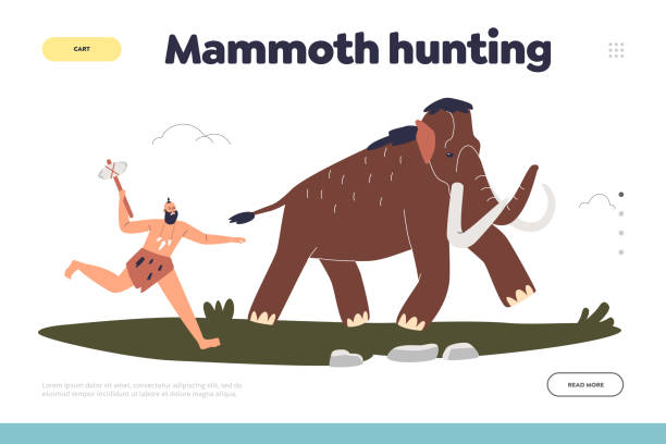 Mammoth Hunting Concept Of Landing Page With Primitive Stone Age Man Hunter  Chasing Big Animal Stock Illustration - Download Image Now - iStock