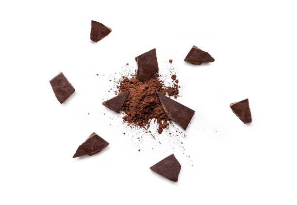 istock Top view of broken dark chocolate chunks and chocolate powder 1312000186