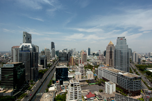 High angle view of the city buildings in Bangkok, Thailand.