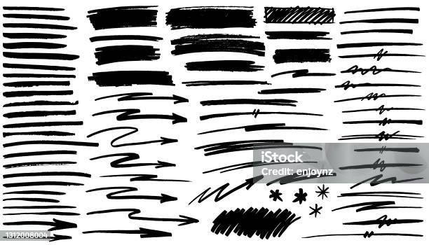 Формы Маркера Черной Ручки — стоковая векторная графика и другие изображения на тему Линия - Линия, В ряд, Кисть